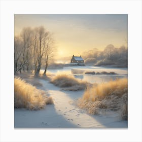 Low Sun across a Frosty Winter Landscape 2 Canvas Print