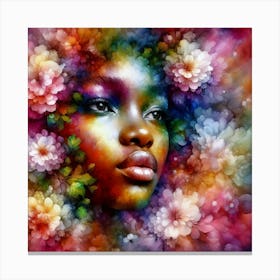 Abstract Portrait Of A Woman With Flowers Canvas Print