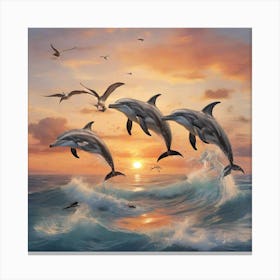 Sunset and Dolphins 1 Canvas Print