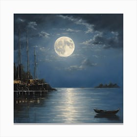 Full Moon Over The Sea Canvas Print