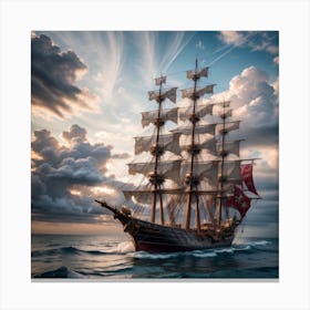 Pirate Ship Sailing In The Ocean Canvas Print