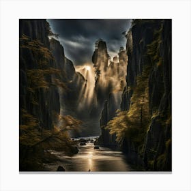 Waterfall In The Mountains Canvas Print