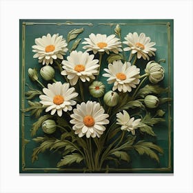  Daisy Blooms In Green Square Art Print 0 Canvas Print