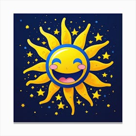 Lovely smiling sun on a blue gradient background 93 Canvas Print