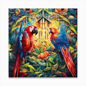 Parrots In The Garden Canvas Print