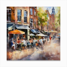 Amsterdam Cafes.Amsterdam city.summer. Cafes. Passersby, sidewalks. Oil colors. 6 Canvas Print