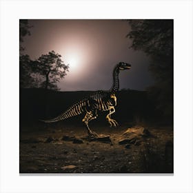 Dinosaur Skeleton At Night Canvas Print