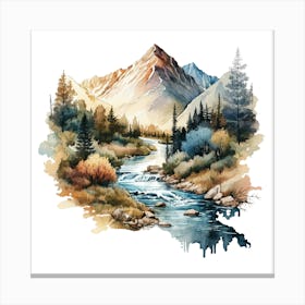 Watercolor Of A Mountain Stream 9 Canvas Print