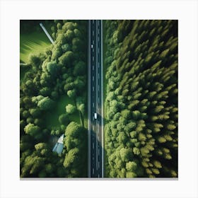 Aerial View Of A Road In The Forest Canvas Print