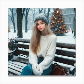 Beautiful Girl In Winter Park Canvas Print
