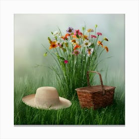 Hat And Flowers 3 Canvas Print