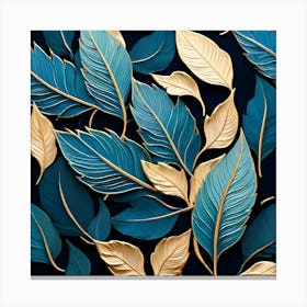 Blue And Gold Leaves 2 Canvas Print