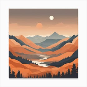 Misty mountains background in orange tone 16 Canvas Print