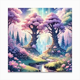 A Fantasy Forest With Twinkling Stars In Pastel Tone Square Composition 103 Canvas Print