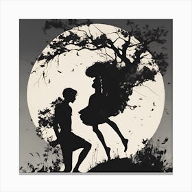 Silhouette Of A Couple Canvas Print
