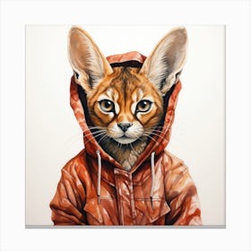 Watercolour Cartoon Caracal In A Hoodie Canvas Print