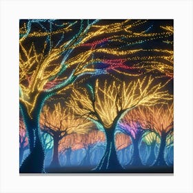 A captivating scene of trees that appear to be alive, with twinkling lights and vibrant 4 Canvas Print