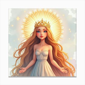 Radiant Goddess With A Sparkling Crown, Watercolor 1 Canvas Print