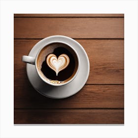 A Cup Of Coffee Placed On A Brown Table This Coffee Has White Foam In The Shape Of Hyper Realis Canvas Print