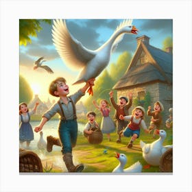 A beautiful scene of a village enjoying with goose Canvas Print
