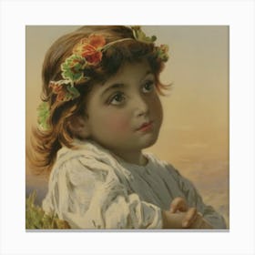 Little Girl With Flowers 2 Canvas Print