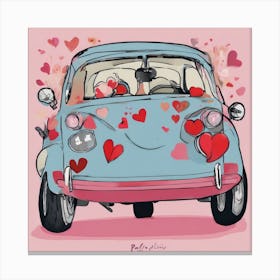 Ride on Love - Whimsical Journey in a Vintage Car Full of Hearts Canvas Print