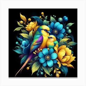 Colorful Birds And Flowers Canvas Print