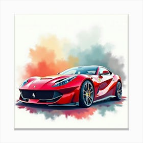 Ferrari F12tdf With A Colorful Watercolor Scene, No Signature Or Logo 1 Canvas Print