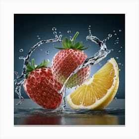 Splashing Strawberries Canvas Print