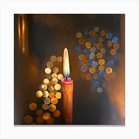 Warm Glow Single Lit Candle With Festive Lights Paintinga Christmas Candle Acrylic Painting Canvas Print