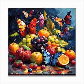 Fruit and Colourful Butterflies Canvas Print