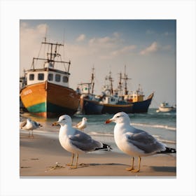 Seagulls On The Beach Canvas Print