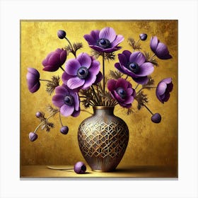 Purple Anemones In A Vase Canvas Print