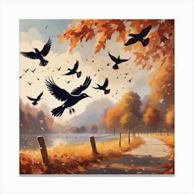 Crows In Autumn 1 Canvas Print