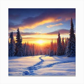 Sunset In The Snow Canvas Print