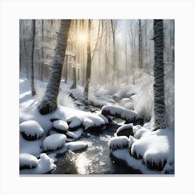 Snow Covered Mosses in the Winter Woodland Canvas Print
