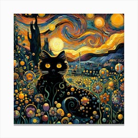 Black Cat In A Garden, Klimt Style 1 Canvas Print
