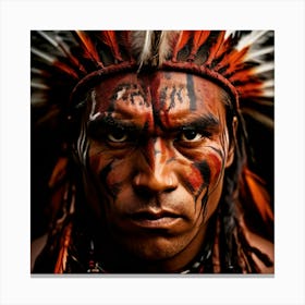 The Warriors Focus This Powerful Close Up Showcases An Indigenous Warrior With A Focused Gaze Canvas Print