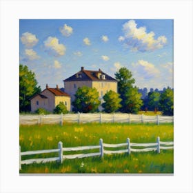 Idyllic Outdoors Fences Framing Beautiful Homes White Fence Canvas Print