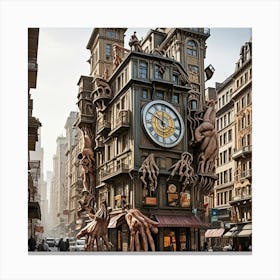 Steampunk Street Clock Cubism Style Canvas Print