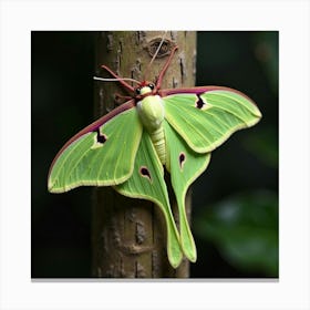 A Delicate Luna Moth Resting On A Tree Trunk 1 Canvas Print