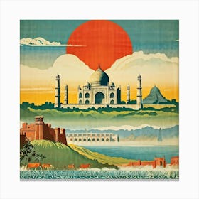 A Vintage Travel Poster Features A Collage Of Major Historical Landmarks From Different Continents (4) Canvas Print