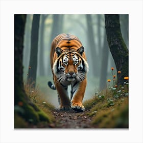 A Majestic Siberian Tiger Prowling Through The Forest 1 Canvas Print