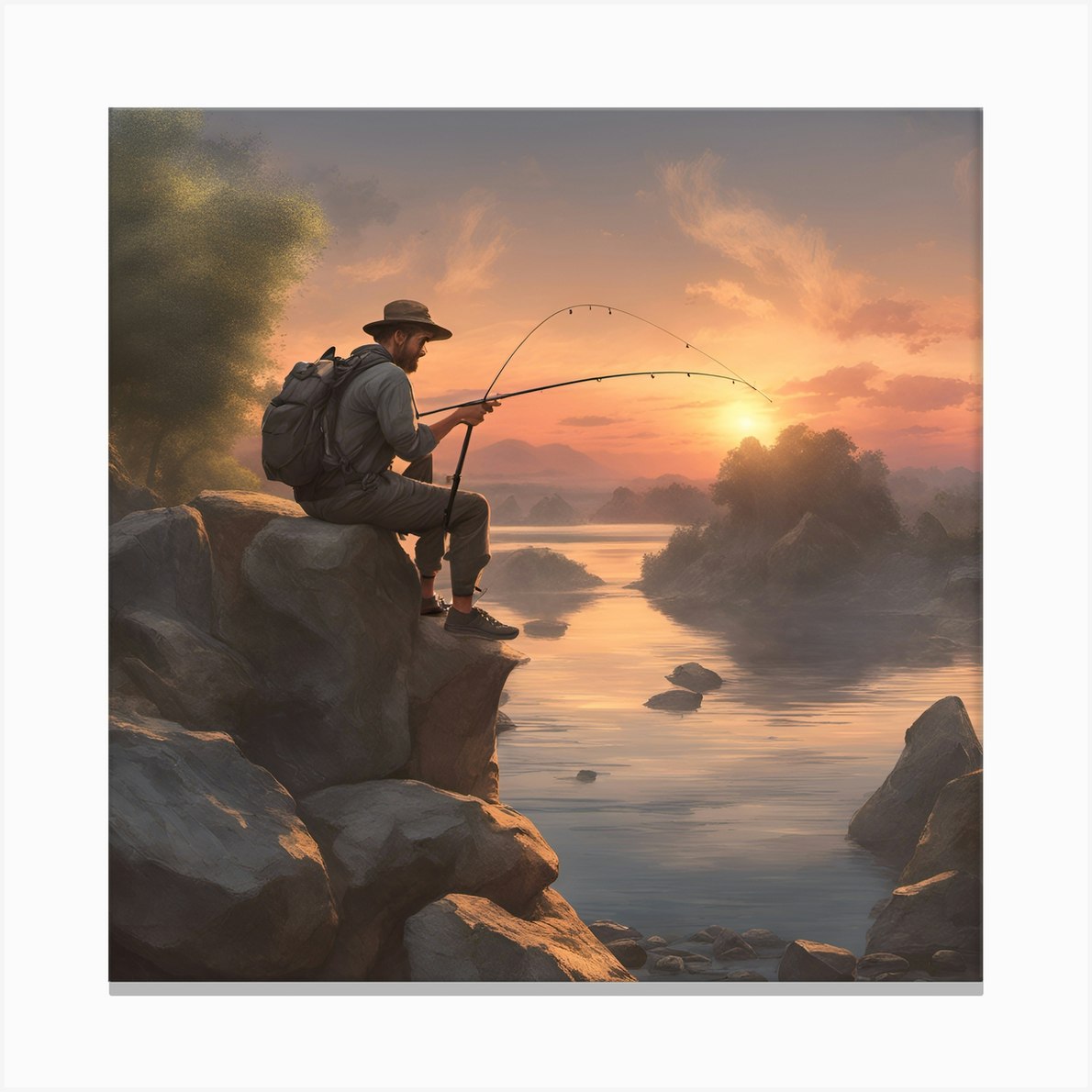 Fishing At Sunset Canvas Print