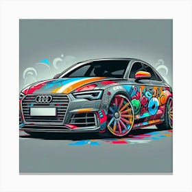Audi A4 Vehicle Colorful Comic Graffiti Style - 2 Canvas Print