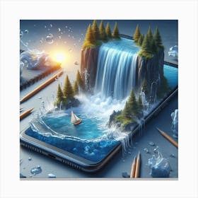 Waterfall On A Smartphone Canvas Print