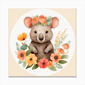 Floral Baby Wombat Nursery Illustration (9) Canvas Print