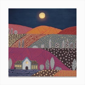 Midnight And Patterned Hills Square Canvas Print