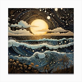 Moonlight Over The Ocean 3 Canvas Print