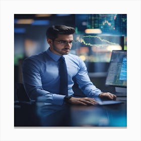 Businessman In Front Of Computer Screen Canvas Print